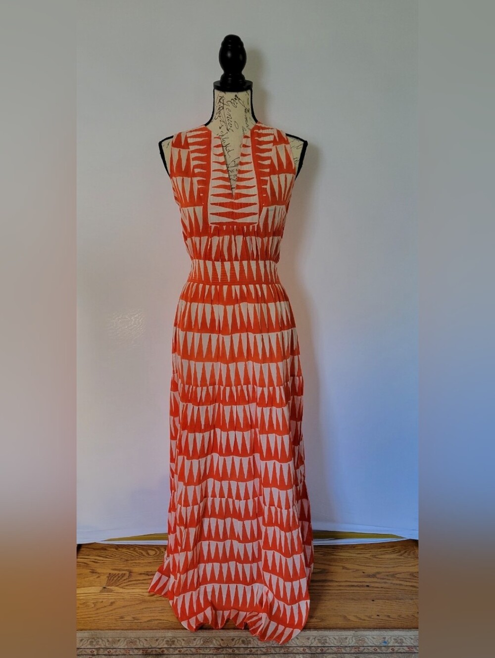 Bell By Alicia Bell Sleeveless Orange Geometric Maxi Dress